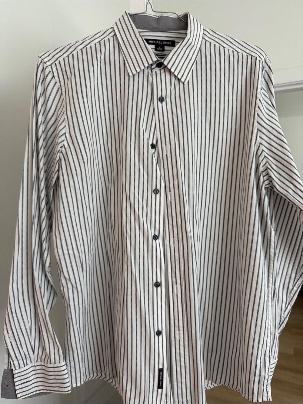 Michael Kors striped mens button down dress shirt